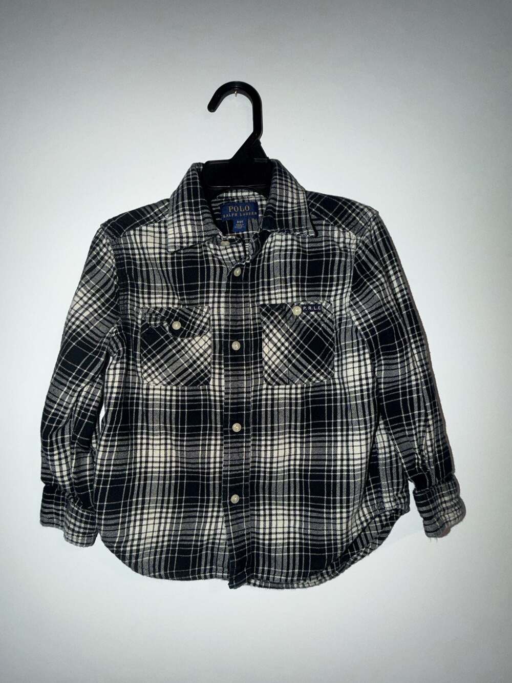 Polo Ralph Lauren Black and White Plaid Flannel Button Down Shirt Size 3T